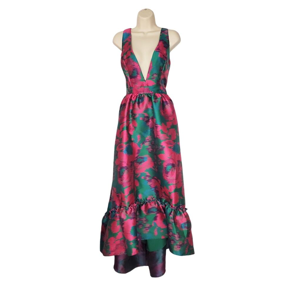 Anthropologie Hutch Jacquard Deep V High Low Midi Dress Pink Size 10 NEW - Picture 3 of 12